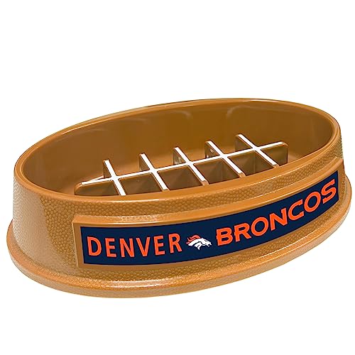 Image of NFL Super-Bowl Denver Broncos Slow Feeder Dog & Cat Bowl. Football Design for Healthy Digestion. Non-Slip for Large & Small Pets