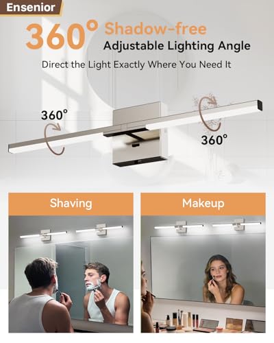 Image of Ensenior Modern Brushed Nickel Bathroom Vanity Light 24 inch, Built-in Dimmer, 1100LM Dimmable 5CCT Led Bath Lights, Bar Vanity Light for Bathroom Mirror Cabinets Bedroom-FCC & ETL Certificated