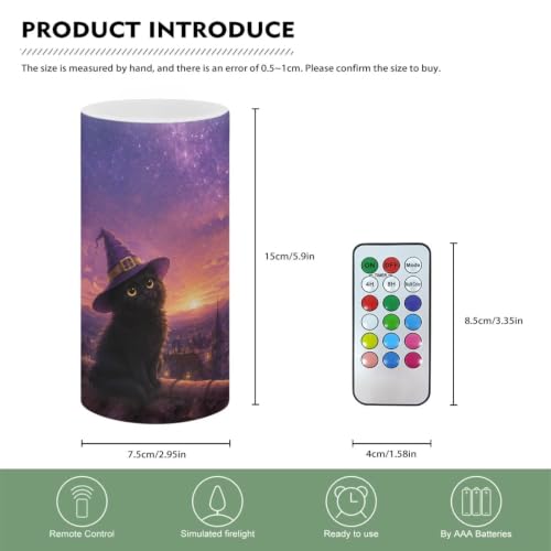 Image of Poceacles Flameless Candle Electric LED Lights with Timer Remote Color Lights, 3 AAA Batteries Operated (Not Include) Tealight for Home Indoor Halloween Decor, Wizard Hat Black Cat Galaxy Violet