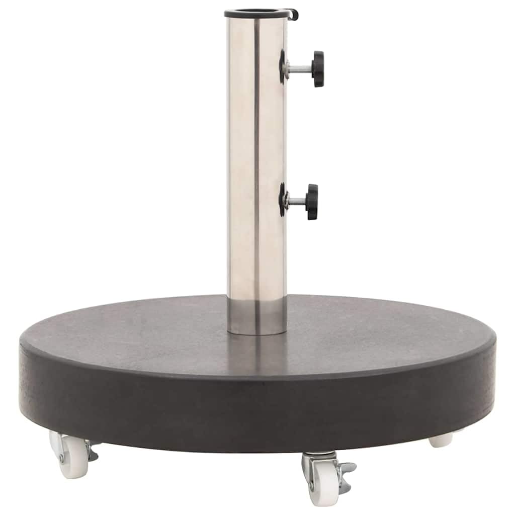 Supporto per ombrellone in granito, 30 kg, rotondo, nero, con adattatore per palo da 38/48 mm, base per ombrellone con 4 ruote e 2 bulloni di bloccaggio, per balcone, terrazza, giardino
