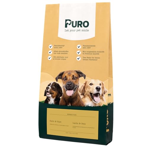 Puro SENSITIV Lachs & Reis kaltgepresstes Hundefutter- Rezeptur- Familienbetrieb seit 1887- Monoprotein Lachs- für Junge & Erwachsene Hunde- Inhalt: 15 kg