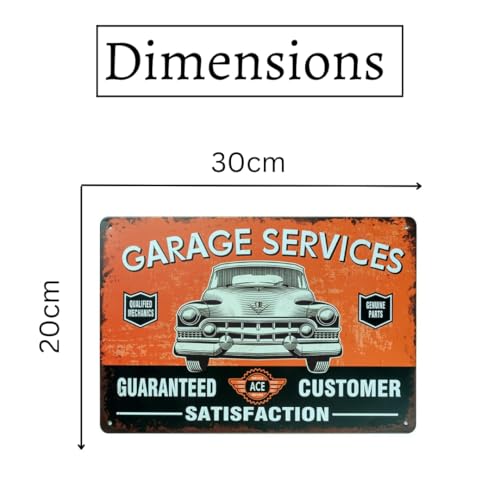 Image of Eazywagon Decorative Retro Metal Signs Wall Plate - 12x8 Inch (Garage Services) | Weatherproof Vintage Metal Sign Plate for Cafe, Home, Bar, Garage | Decorative Wall Hanging Sign Board