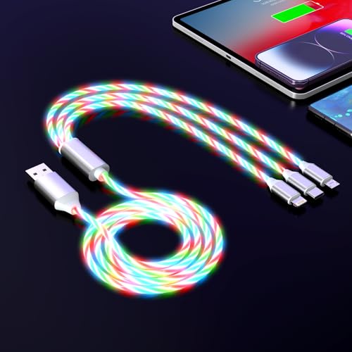 3-in-1 LED Light Up Flowing Lightning/Type C/Micro USB Car Glowing Multi Charge Cable for...