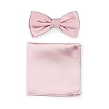 Bows-N-Ties Men's Solid Adjustable Pre-Tied Bow Tie and Pocket Square Set (Soft Pink)