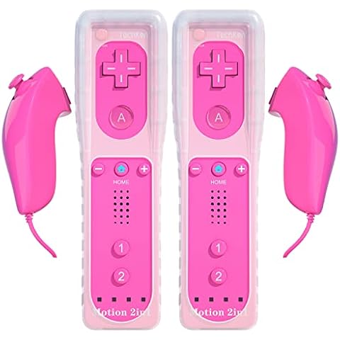 2 Sets Remote Controller for Wii, TechKen Replacement Remote Built-in Motion Sensor Plus Controller and Nunchuck(2 Pink) Cover