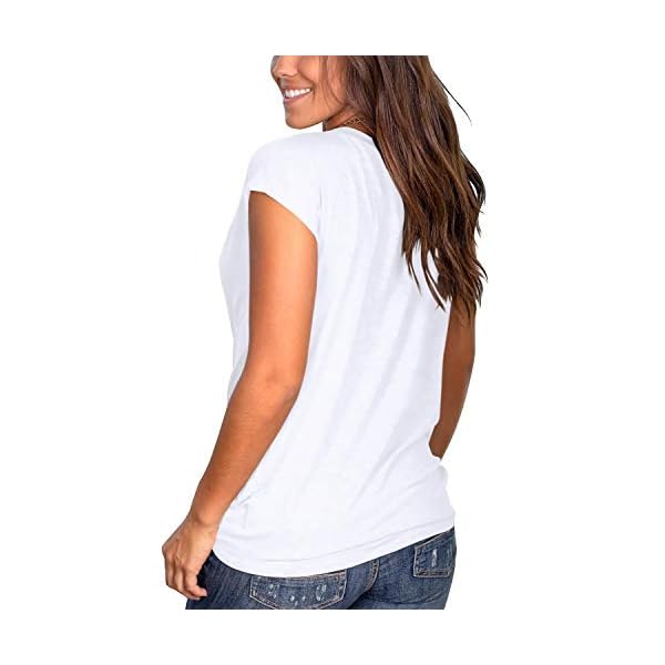 Jescakoo-Womens-Short-Sleeve-Round-Neck-T-Shirt-Front-Twist-Tunic-Tops-Casual-Loose-Fitted Juniors Cute Summer Tops with Twist Solid Trendy Tunic Tops Blouse White M