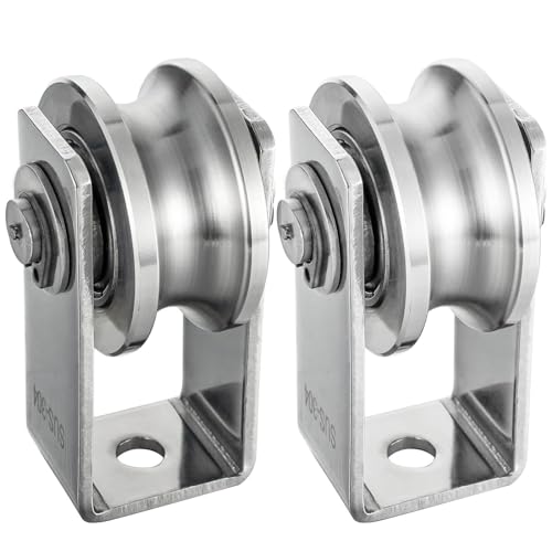 Cable Pulley Wheel Stainless Steel, Bearing Inside, Rope Pulley for Pulley System, 2 Pack