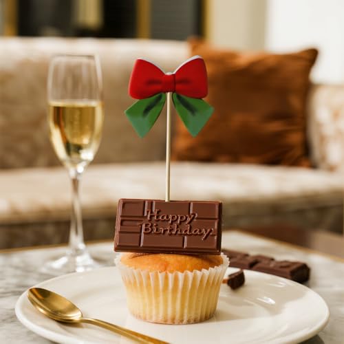 Tisbonsy 20Pcs Bow Tie Cupcake Toppers - Red Green Christmas Decorations for Cupcakes, Parties, Baby Shower, Birthday (Holiday, Photo Props)