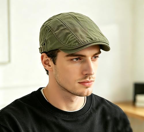 Image of Cotton Newsboy Cap for Men Flat Hats Adjustable Ivy Gatsby Driving Hat Cap