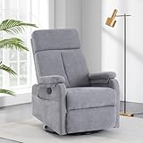 360°Swivel Rocking Recliner Chair with Side Pocket – High Back Glider Nursery Style, Upholstered for Living Room, Bedroom & Nursery, Comfortable Deep Seat for Relaxation, Fabric Grey
