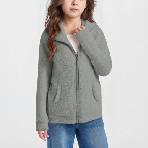 Hooded Fleece Jacket for Baby Girls Full-Zip Shaggy Solid Windproof Coat Winter Warm Casual Outwear with Pocket4