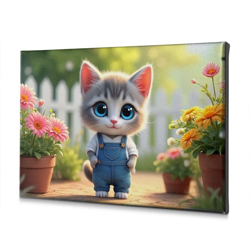 Décoration murale chaton en salopette pour égayer un salon chaleureux
