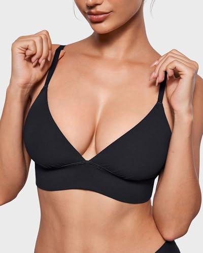 Image of INLYRIC Women's Inbarely Outwear Longline Triangle Bralette Plunge Unlined No Underwire Yoga Sports Bra Crop Tank Top