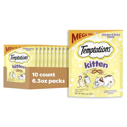 Temptations Kitten Treats Classic Crunchy and Soft Cat Treats Chicken and Dairy Flavor 6.3 oz. Pouch (Pack of 10)