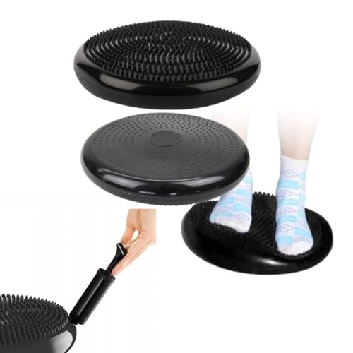 Rosfix Set Cuscino Sensoriale con Pompa – Vinile, 33x9 cm, Nero, Portata 120 kg | Massaggio, Equilibrio, Postura | Fitness, Fisioterapia, Riabilitazione | Cuscino Propriocettivo
