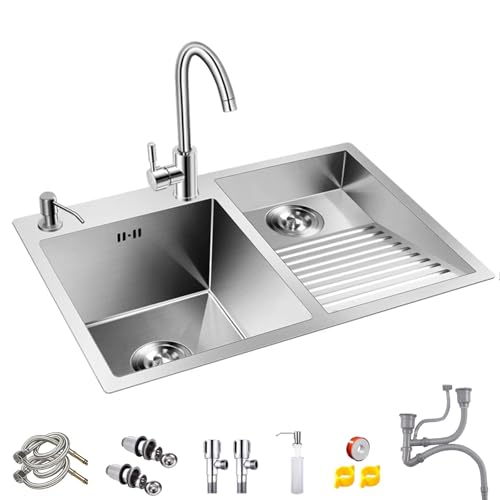 Pila de Lavar con Tabla de Fregar, de Acero Inoxidable 304, Lavabo Baño Incluye Kit de Desagüe, para Cocinas Balcones Lavaderos(1000mm)