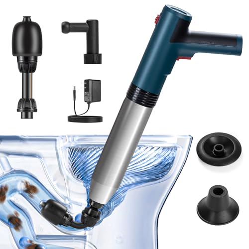 Elektrischer WC-Reiniger, leistungsstark, mit 360° drehbarem Kopf, Abflussreiniger, Pumpe mit 3 austauschbaren Köpfen, Abflussreiniger mit Pumpe, für Toiletten, Badewannen, Waschbecken, Spülen und