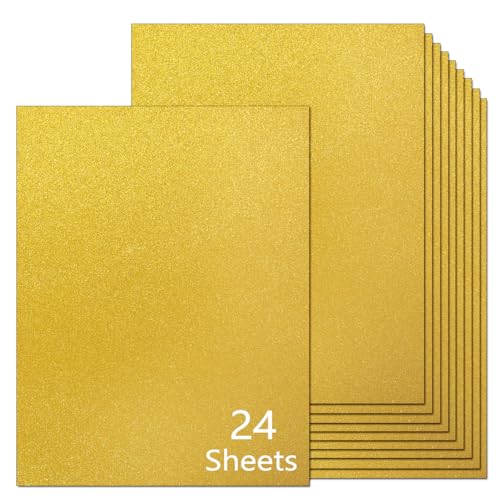 Gold Glitter Cardstock 8.5 x 11 Thick Paper 24 Sheets Sparkly Cardstock No Shed for Card Making Crafts DIY Art Project Birthday Wedding Party Decor 92 lb/250 gsm