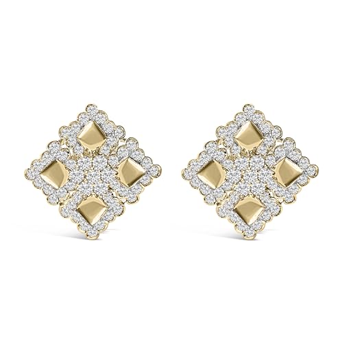 18K Yellow Gold Diamond 5 1/5 Cttw Geometric Cluster Stud Earrings