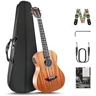 ♪ All solid mahogany wood body ♪ Adjustable Truss Rod inside the neck - wrench included ♪ 3 bands EQ built in tuner with LCD color display ♪ Matt finished ♪ Full set accessories: One set of free additional G-C-E-A strings ,gig bag (12mm padded, made ...