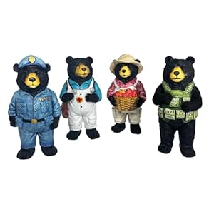 Black Bears Collectible Figurine Set 4-Piece Black Bear Statue Professional Collection with Police Doctor Outdoorsman and Farmer Characters Home Decor Gift Box