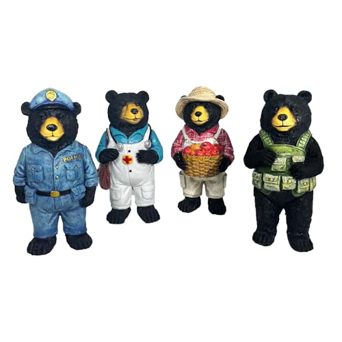 Black Bears Collectible Figurine Set 4-Piece Black Bear Statue Professional Collection with Police Doctor Outdoorsman and Farmer Characters Home Decor Gift Box
