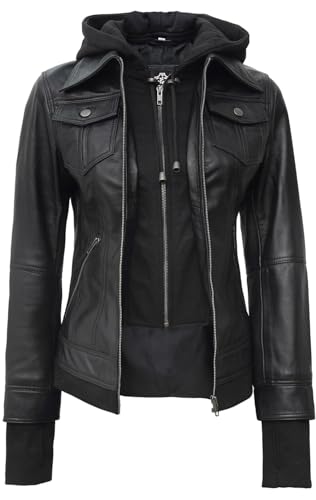 Blingsoul Leather Bomber Jacket Women - Real Lambskin Womens Leather Jackets with Removable Hood4