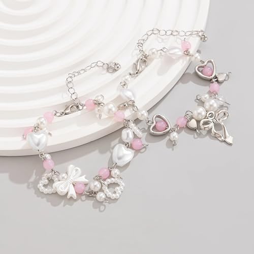 Generic SNOWY SHOP 2 Pcs Pink Beaded Bracelet Set - Image 3