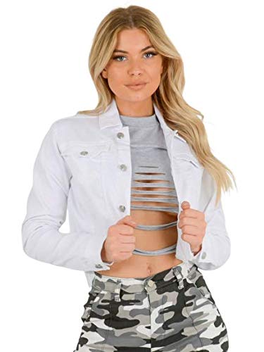 FASHION REVIEW Gimbles® Veste Courte en Jean délavé avec Ourlet Brut pour Femme - Blanc - 36 Cover