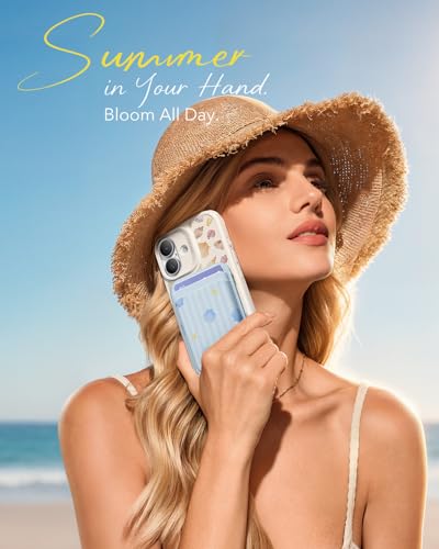 Image of ESR Aura for MagSafe Wallet for Women, RFID Blocking, MagSafe Sticker Included, 5 Cards Holder Magnetic Wallet for iPhone 17e /17 /16 /15 /14 /13 /12 & Select Samsung, Coastal Summer, Sky Blue