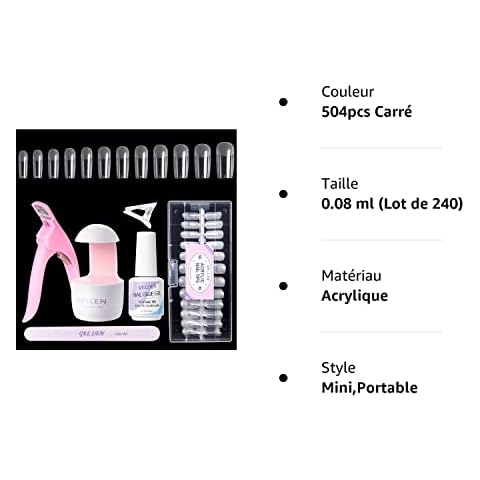 Nageltips Nagelkleber Starter Set mit UV Lampe, 504 Stück Acryl Künstliche Nägel Nagelspitzen Cover