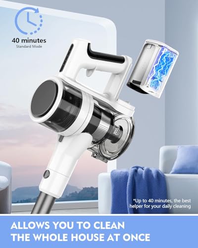 Image of Comvtu Cordless Vacuums, 80,000PRM Powerful Motor Vacuum Cleaner and 2200mAH Rechargeable Battery up to 35 Mins Worktime, 2 Adjustable Modes, Detachable Parts, Wireless Stick Vacuum (Cloud White)