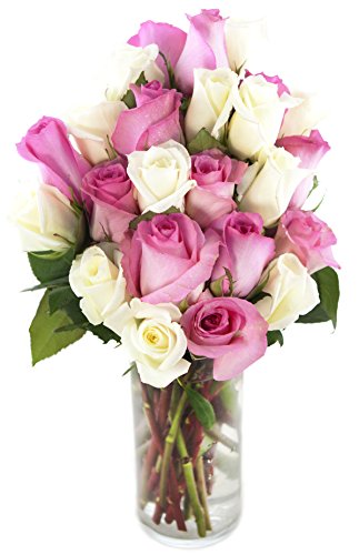 KaBloom-24 Pink&amp;white Rose Bouquet, Flowers for Valentine, Mother's Day