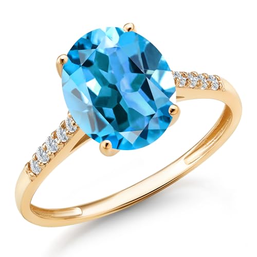 Gem Stone King 2-3 Cttw Oval Gemstone Birthstone and White Diamond Engagement Ring for Women | 10K Yellow Gold | Yellow Gold Ring For Women | Oval 10X8MM | Available in Size 5-9
