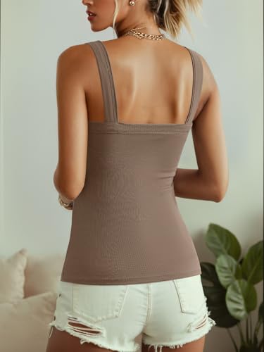 Ninee Tank Top for Women with Built in Bra Ribbed Fitted Tanks Summer Scoop Neck Casual Camisoles Basic Cami2