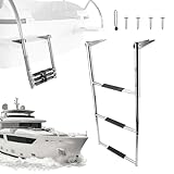 Adsfvs Escalera Extensible | Acero Inoxidable 3 Escalones Antideslizantes - Escalera Telescópica para Baño | para Bote Yate Piscina y Plataforma