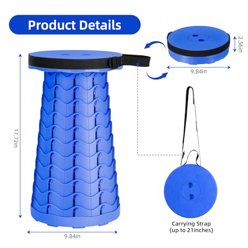 Image of Qiguet Collapsible Stool, Folding Chair - Upgraded Portable Chair with Load Capacity 400lbs, Portable Stool for Camping Fishing Hiking - Folding Stool with Carrying Strap,Gifts for Fisherman(All Blue)
