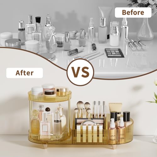 Image of Rotating Makeup Organizer for Vanity, 2 Perfume Trays with 5 Compartments Cosmetic & Skincare Storage, Space Saving Beauty Organizers, Multi-Purpose Countertop Organizers for Bathroom, Desktop, Pantry