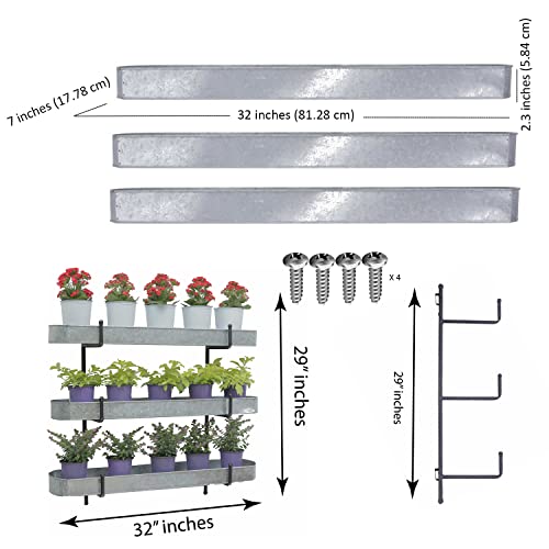 Benarr Galvanized Vertical Wall Planter — Space-Efficient Wall Mounted Planter For Outdoor & Indoor — 3 Tier Planter For Growing And Showcasing Plants, Flowers, Vegetables, Herbs, Succulents, Etc #TOP1