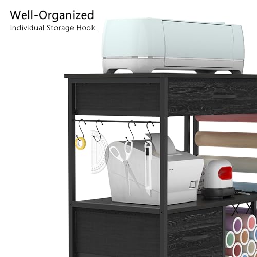 Image of VENNQD Storage Cart Compatible with Cricut Machines Stand Cutting Machine Stand with Drawers and Vinyl Roll Holder Rolling Craft Cabinet Table for Cricut Craft Workstation for cart Craft Room (Black)