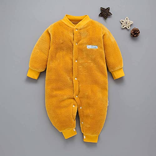 Newborn Baby Boy Girl Fleece Romper Jumpsuit Print Long Sleeve One Piece Bodysuit Playsuit Winter Plush Clothes Yellow #TOP1