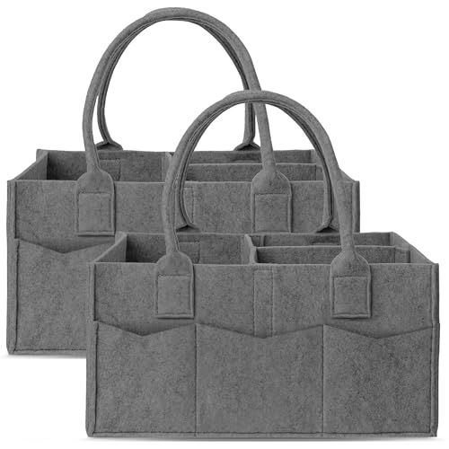 Image of Cute Castle 2 Pack Diaper Caddy Organizer - Portable Baby Caddy Organizer with Handle, Nursery Storage Bin and Car Organizer for Girls, Boys - Baby Gift Basket - Dark Grey