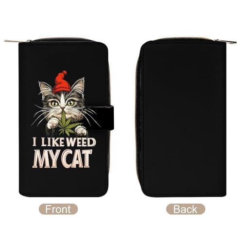 I Like Weed My Cat Womens PU Leather Wallet Long Purse Clutch Organizer for Office Travel3