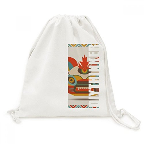 Sac cordon style chinois monstre en toile résistante avec motif traditionnel