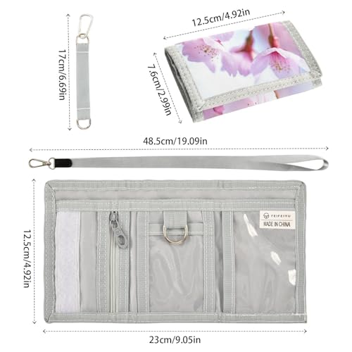 Cherry Blossoms Light Pink Kids Wallet for Boys Girls Trifold Outdoor Sport Wallets for Teen Children Youth Wallet with Zippered Coin Pockets Card Holders Front Pocket Wallets with Magic Sticker3