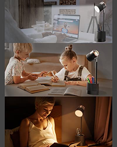 Flymuda Led Desk Lamp With Sunset Lamp, Pen Holder, Led Reading Lamp With 3 Color Modes, 360° Rotation, Battery Operated, Touch Control, Sunset Night Light & Desk Lamp 2 In 1 For Home Office - Black #TOP3
