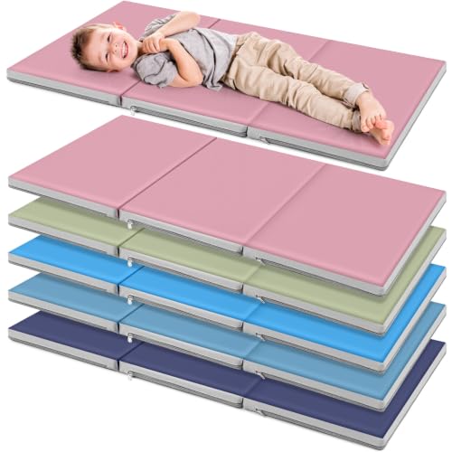 Image of Wesiti 5 Pcs Folding Kids Nap Mats for Preschool Daycare, 3 Section Folding Rest Mats Sleeping for Kids Toddler Nap 1 Inch Thick, Kindergarten School Classroom Supplies (Earthtone)