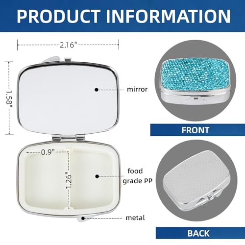 Image of Pocket Pharmacy Bling 2 Compartment Medicine Organizer Small Cute Pill Container Travel Pill Box Case for Purse Square Vitamin Holder for Pocket(Lake Blue)