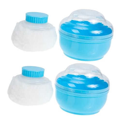 SHERCHPRY 2-pack Baby Talcum Powder Puff Boxes Soft Plush Makeup Puff Holders Easy Application Handle for One-handed Operation
