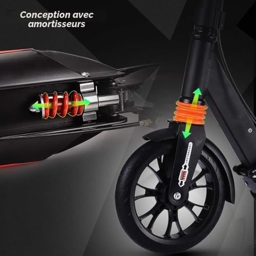 Scooter Adulte Support de Scooter de Trajet en Aluminium 100 kg, Scooter Pliant Non électrique avec Frein à Disque, Guidon réglable